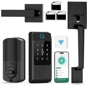 Wi-Fi Smart Deadbolt Lock with Handle Sets, Miuedo Keyless Entry Door Lock for Front Door, Compatible with Alexa & Google Assistant, Auto Locking-Black