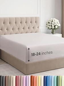 Extra Deep Queen Fitted Sheet - Hotel Luxury Single Fitted Sheet Only - Easily Fits 18 inch to 24 inch Mattress - Ultra Soft, Wrinkle & Fade Free w/ Extra Deep Pocket - Breathable & Comfy - Light Grey