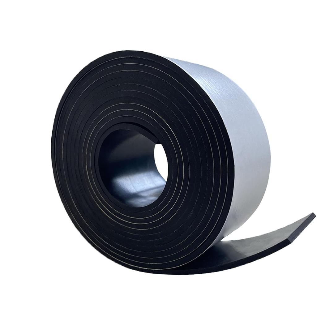 Solid Rubber Strips with Adhesive 1/8 (.125)" Thick X 2" Wide X 10'Long, Solid Rubber Sheet Rolls Self Adhesive for Anti-Slip, Anti-Vibration (2" X10'X1/8")