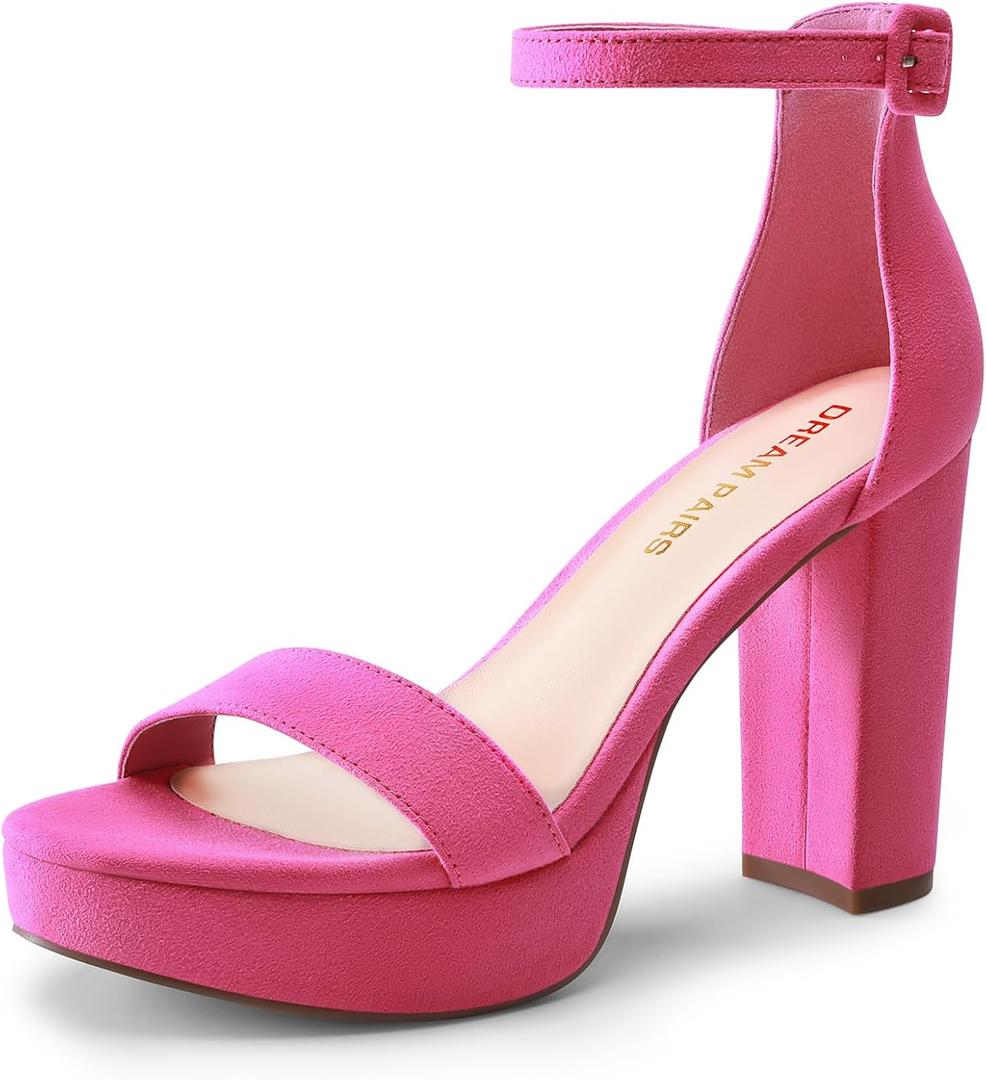 DREAM PAIRS Women's Platform Chunky High Heeled Sandals Open Toe Block Heels Ankle Strap Dress Shoes for Wedding Party Evening (11, Hot Pink)