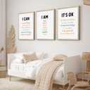 Kids Affirmation Wall Art Positive Canvas Wall Decor Inspirational Quotes Wall Art Motivational Words Pictures Daily Affirmations Poster Nursery Prints for Playroom Children Room 16x24x3 Inch Framed