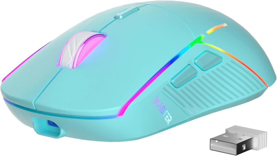 FFJ Wireless Gaming Mouse, 24000 DPI, Tri-Mode 2.4G/USB-C/Bluetooth 5.3 Gaming Mouse Wireless, RGB Programmable Mouse Gamer, 75Hrs Battery Life, Rechargeable Gaming Mice for PC, Mac, PS5, Xbox - Mint