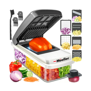 Mueller Vegetable Chopper Mandoline Slicer, Food Veggie Chopper, Cheese Grater, Onion Vegetable Cutter with Container, Dicer, Kitchen Gadgets & Essentials, White Sand/Grey
