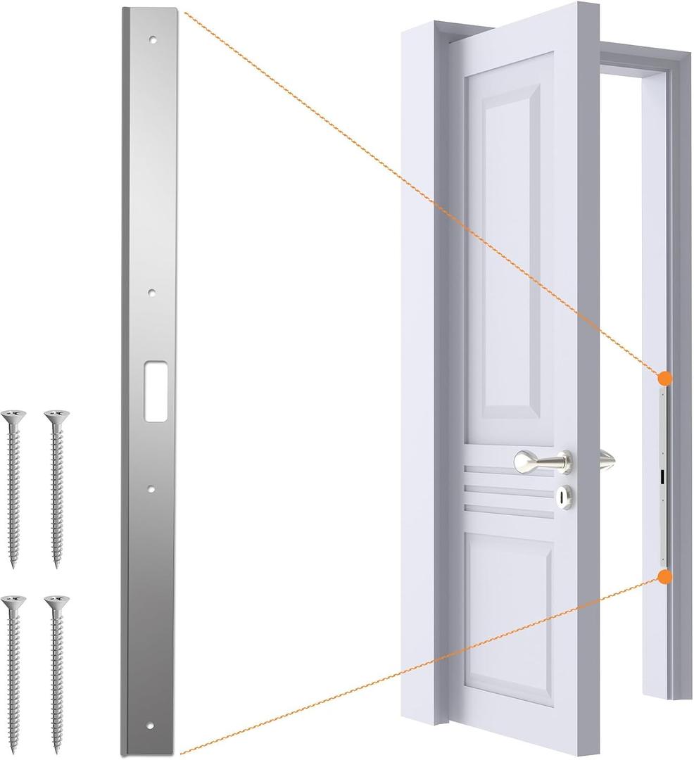 24" Interior Door Jamb Repair Kit for Interior DoorsExtended Door Strike Plate Reinforcement Plate for Interior Door Deadbolt, Fit Any Interior Door Jamb Door Frame (Satin Nickel)