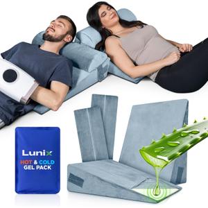 Lunix LX8 4-Piece Support for Nighttime Digestive Discomfort & Easier Breathing, Adjustable Height Orthopedic Bed Wedge Pillow Set, Memory Foam, Washable Cover, Cloud Gray with Aloe Vera, 4pcs Cloud Gray with Aloe Vera