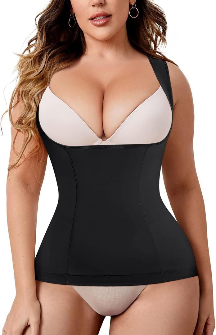 Women's Tummy Control Shapewear Tank Tops Underbust Body Shaper Slimming Compression Camisole Fajas Waist Trainer (Medium, Black)