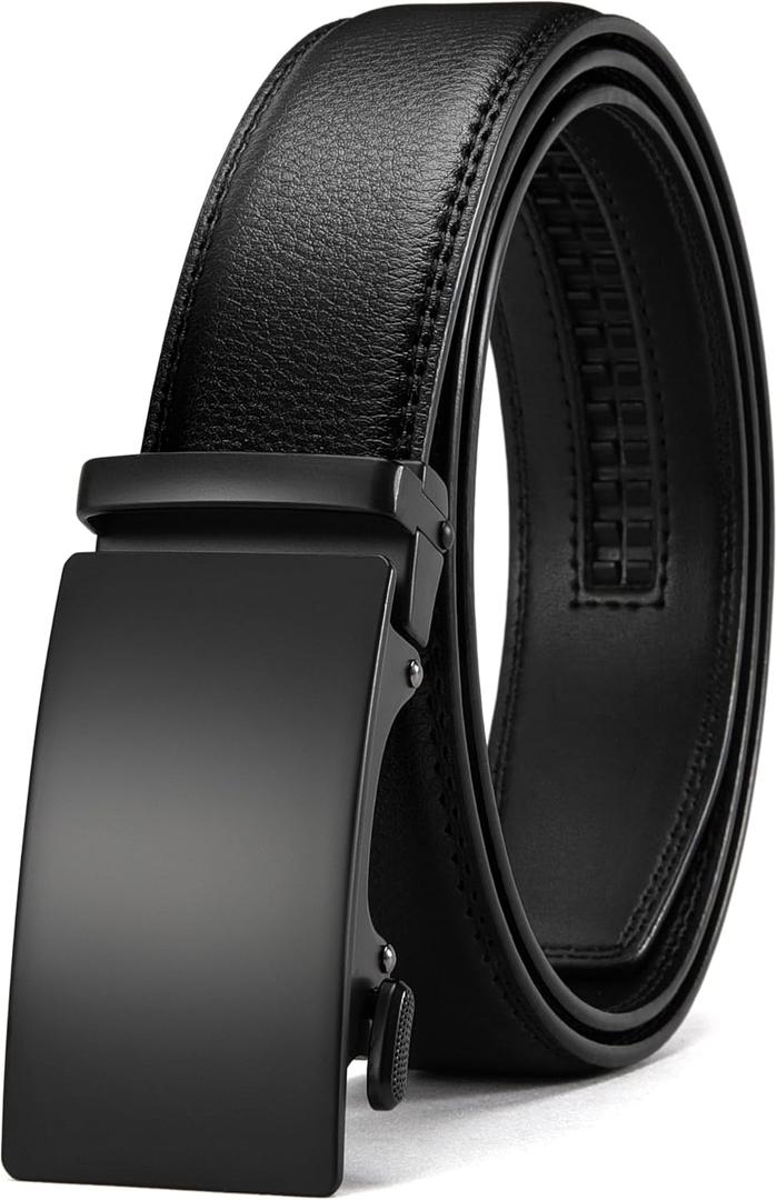CHAOREN Mens Belt - Mens Ratchet Belt Leather 1 3/8" for Dress Pant - Micro Adjustable Belt Fit Everywhere (Black)