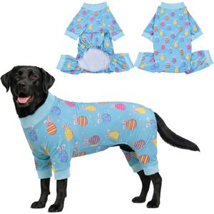 Easter Day Dog Pajamas Bunny & Easter Egg Pattern Dog Onesie Jumpsuit Soft Spring Festival Themed Pet PJs Outfit Costume Clothes for Small Medium-Large Breeds (Blue) XXL