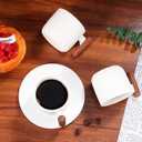 Kichvoe Porcelain Espresso Cups with Wooden Handle 2Oz Mini Coffee Mugs Set of 4 Small Ceramic Demitasse Cups for Tea and Hot Drinks Microwave and Dishwasher Safe