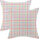 Easter Pillow Covers 18x18 Pack of Colorful Plaid Throw Pillow Covers Outdoor Decoration Spring Decor Pink Green Pillowcase Farmhouse Decorative Linen Cushion Case for Home Couch Sofa