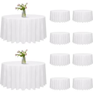 10 Pack 120 Inch Round Tablecloth, Stain and Wrinkle Resistant Polyester White Table Cloth, Washable Decorative Round Table Cover for Dining, Buffet Parties & Wedding