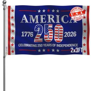 250th Anniversary Flag 2x3 Feet Made in the USA Heavy-duty Polyester Double-sided Three-layer American 250 Years Birthday Flag Suitable for Indoor/Outdoor use Patriotic Decoration for 2026 (Blue)