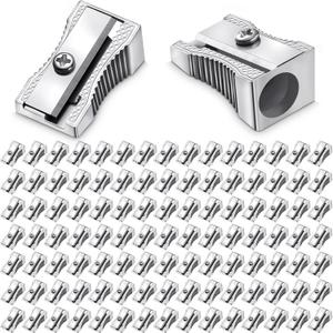 Fumete 144 Pcs Metal Mini Pencil Sharpeners Bulk Operation Christmas Handheld Metal Pencil Sharpeners Single Hole Aluminum Alloy Manual Sharpener Bulk for School Office Stationery Classroom Supplies