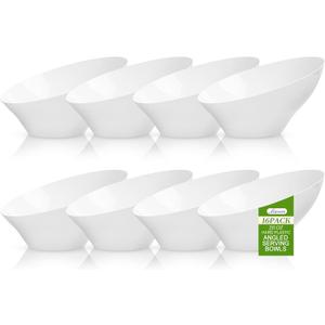 Liacere 16 Pack White Plastic Serving Bowls - 20 OZ Snack Bowl - Disposable Bowl Angled Party Table Salad and Fruit Bowl Small Serving Bowls for Chip&Candy, Ideal for Wedding & Christmas & New Year