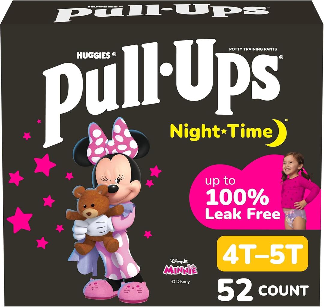 PullUps Girls' NightTime Potty Training Pants, Size 4T5T Overnight Training Underwear (3850 lbs), 52 Ct