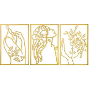 3 Pcs Gold Wall Decor Above Bed Minimalist for Living Room Metal Line Art - Female Body, Gold Room Decor for Bedroom Modern Wall Art for Indoor 15inch
