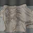 Women Silk Lace Shorts Satin Elastic Waist Lace Trim Mini Shorts Silk Patchwork Lounge Pettipants Slip Bottoms (Beige, S)
