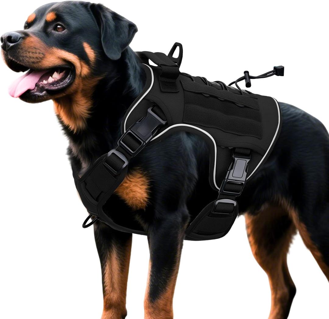 Heavy-Duty Tactical Dog Harness for Large Dogs, No Pull Adjustable Reflective Pet Vest with Molle System, K9 Military-Grade Control for Service Training, Outdoor & 10+ Breeds, Black, XX-Large (XXL: 105-145 lbs (Chest: 36-42'', Neck: 25-37''))