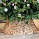 Blissun Christmas Tree Collar, Sequin Christmas Tree Skirt, Foldable Tree Ring, Xmas Tree Stand Base Cover for Christmas Tree Decoration, Champagne