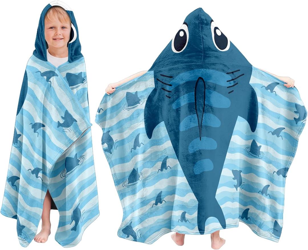 Kids Hooded Bath Towel, Boys Girls Shark Gifts Beach Towels, Toddler Hooded Towel, 30"X50" Cute Shark Towels, Poncho, Hooded Beach Towel for Kids Pool Bath Swim