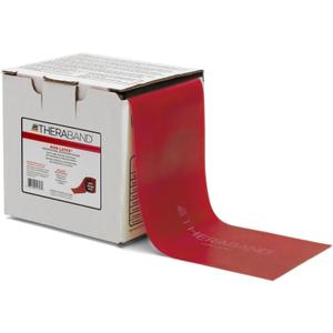 THERABAND Resistance Band 25 Yard Roll, Non-Latex Professional Elastic Stretch Bands for Upper & Lower Body Exercise Workouts, Physical Therapy, Lower Pilates, Flexibility, & Rehab, Dispenser Box (Red - Medium)
