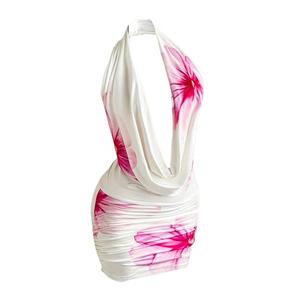 SweatyRocks Women's Club Halter Cowl Neck Dress Draped Going Out Open Back Cocktail Mini Dresses Party Clubwear Multicolor Small