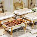 Chafing Dishes for Buffet 4 Pack, 9.5QT Food Warmers for Parties Buffet, Christmas Gatherings [Elegant Gold and Silver Colors] New upgrade Food Grade Stainless Steel,Buffet Servers and Warmers