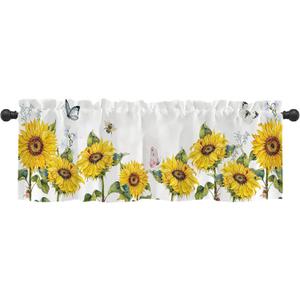 Vibrant Sunflower Window Valance for Bedroom Living Room, Yellow Sun Flower Curtains Valanes for Windows, 3" Rod Pocket Window Treatment for Animal Summer Home Decorations, 54 x 18 Inch, 1 Panel