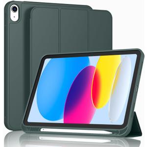 ToaPoia Case for iPad (A16) 11 Inch 2025/iPad 10th Generation 10.9 Inch 2022, Slim Trifold Stand Protective Cover with Pencil Holder and Soft TPU Back,Support Auto Sleep/Wake (Midnight Green)