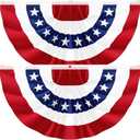 2Pack 3x6 FT American Pleated Fan Flag, USA Patriotic Half Fan Bunting Flag, 4th of July Flags Decorations for Outside, Red White and Blue Patriotic Decorations Outdoor