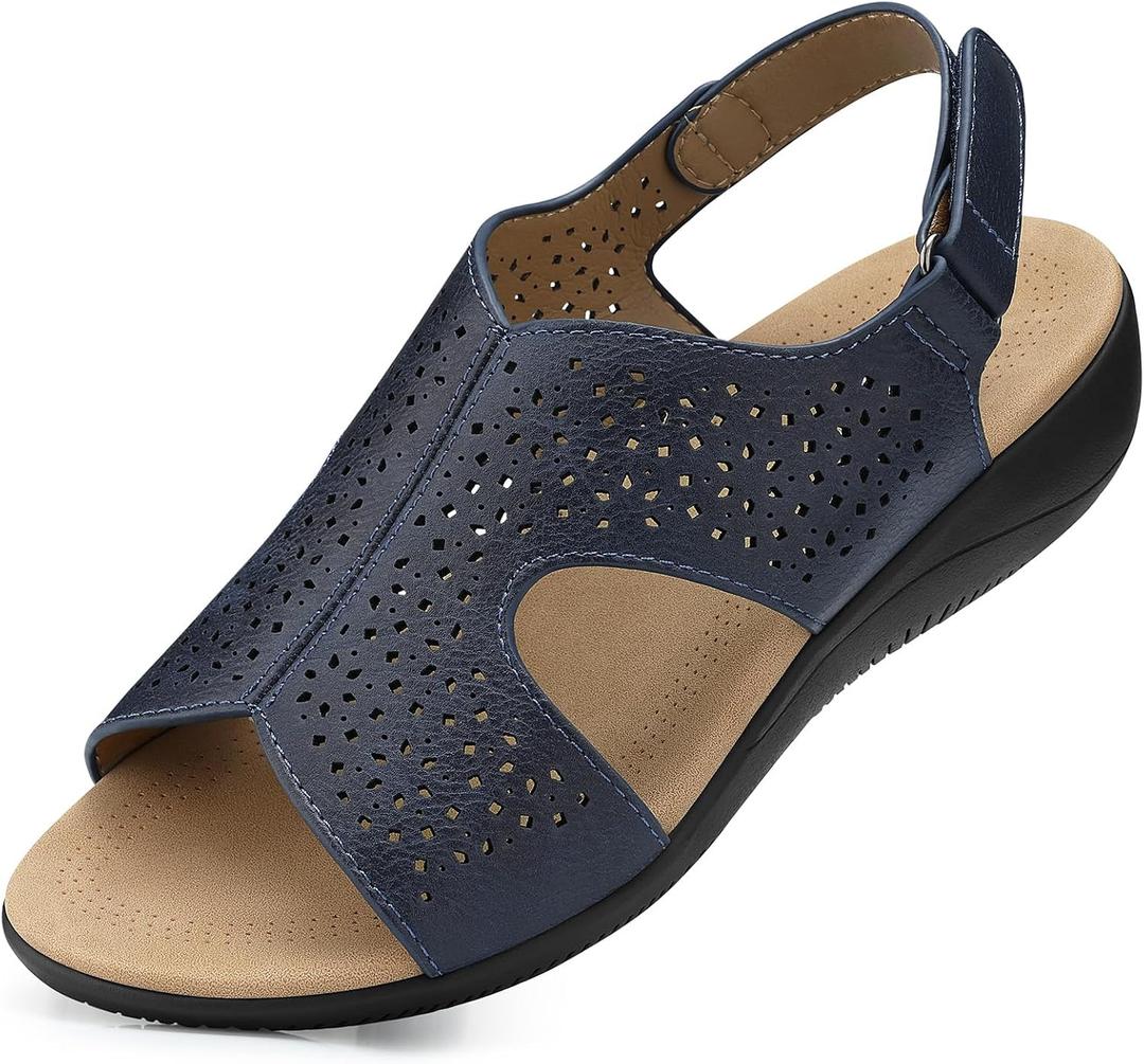 SHIBEVER Women's Flat Sandals Comfortable: Summer Dressy Walking Shoes | Arch Support for All-Day Comfort - Open Toe with Adjustable Straps for Casual Daily Wear, Travel & Vacation Size: 7
