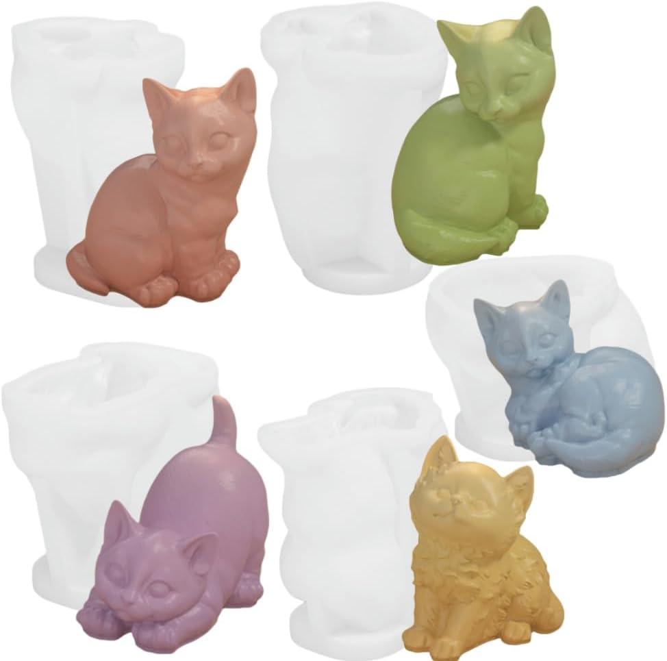 5pcs Cat Silicone Molds, Cute Mini Kitten Candle Mold for Soap Soy Wax DIY Handcraft, Animal Resin Molds Gift Wedding Party Home Dinner Festive Days Car Decoration