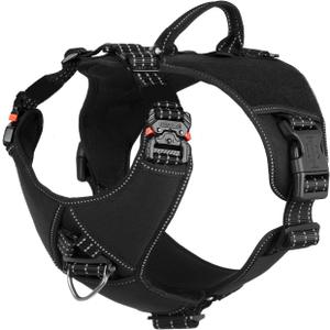 ICEFANG GN8 Quick-Moving Tactical Dog Harness with 2xMetal Buckles for Large Sized Dogs,Reflective K9 Vest,No-Pull Front Leash Clip,5-Points Adjustable Pet Harness (Black, Large (Pack of 1))