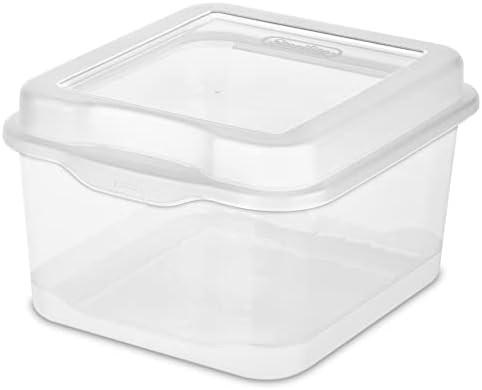 1 Pack Sterilite FlipTop, Stackable Small Storage Bin with Hinging Lid, Plastic Container to Organize Desk at Home, Classroom, Office, Clear,  And 2 Pack Storage Boxes