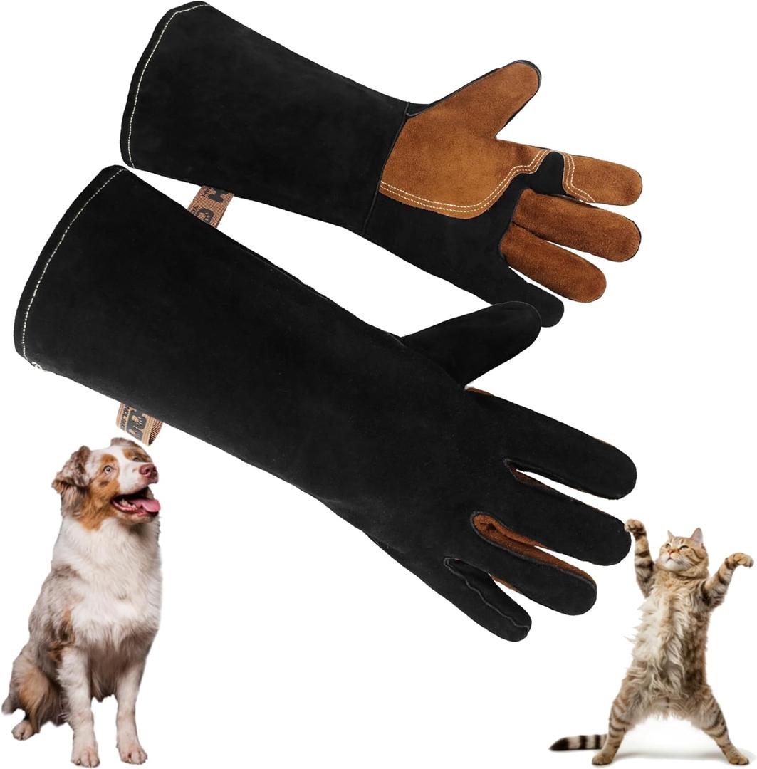 HLDD HANDLANDY Animal Handling Gloves - Bite Proof for Dog Training, Falconry, Gardening, Welding (16-inches, Black)