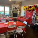 7x5ft Car Black White Grid Red Birthday Themed Backdrops Racing Flag Red Photo Backgrounds for Photography Happy Birthday Party Banner Photo Booth Props
