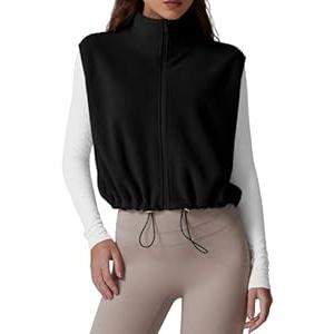 QINSEN Women's Full Zip Fleece Short Jacket Vest Warm Winter Sleeveless Stand Collar Sherpa Crop Coat, M