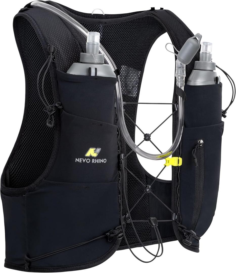 N NEVO RHINO Running Hydration Vest with 1.5L Water Bladder & Dual 500ml Soft Flask for Men Women,Adjustable Lightweight 5L Water Backpack for Hiking Trail Running Marathon Cycling (Small, Black)