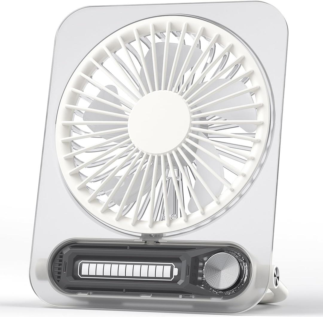 Small Desk Fan Quiet, 3000mAh Personal Portable Fans Max 13H Runtime, Rechargeable & USB-C Powered Mini Desktop Fan 3 Speeds for Home Office Travel Outdoor Summer Gifts for Women Men, White