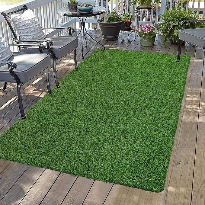 Bsmathom Artificial Grass Rug Indoor Outdoor Rug, 3x5Ft Dog Grass Mat with Drainage Holes, Synthetic Artificial Grass Turf Fake Grass Rug for Balcony Garden Lawn Landscape, 3x5Ft
