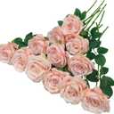 ATFL Blush Flowers,12 Pcs Blush Pink Roses,Light Pink Artificial,Flower Diameter 4'',Artificial Roses with Stems for Wedding Arrangement Centerpieces Party Home Table Decorations(Blush Pink)