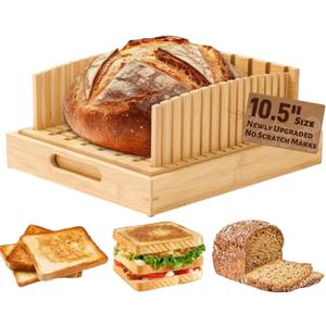 Bread Slicer for Homemade & Sourdough Loaves 10.5 Adjustable Bamboo Bread Cutter, Upgraded Scratch-Free Surface, Perfect for Artisan & Homemade Bread