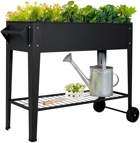 LEETOLLA Elevate 32" Tall Raised Garden Bed Outdoor with Wheels & Shelf for Mobility, 400LBS Capacity, Anti-Rust Steel Planter Box for Vegetables/Herbs, Patio-Balcony-Backyard