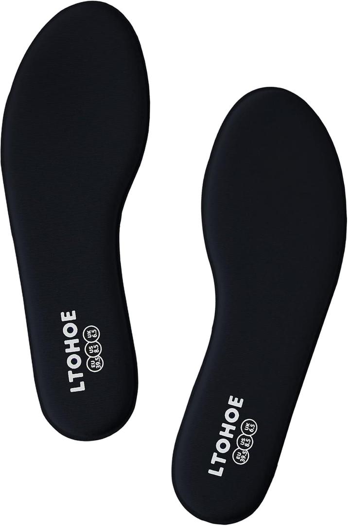 LTOHOE Memory Foam Insoles for Women, Replacement Shoe Inserts for Running Shoes, Hiking Shoes, Sneaker, Cushion Shoe Insoles Shock Absorbing for Foot Pain Relief, Comfort Inner Soles 8mm Black US 7.5