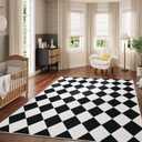 8x10 Washable Checkered Rugs for Bedroom, Black and White Area Rug for Living Room, Geometric Faux Wool Carpet for Kids, Girls, Boys Playroom, Dorm, Nursery, Dining Room, Kitchen, Non Slip