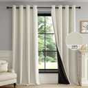 FMFUNCTEX 100% Beige Blackout Curtains for Bedroom, Cream Weave Textured Curtains 63 Inch Length Thermal Insulated Curtains for Living Room, Farmhouse Drapes Grommet Room Darkening 2 Panels, Size: 52"W x 63"L 