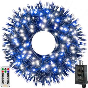 Ollny Christmas Lights, 500LED 164FT Long Christmas Tree Lights with 8 Modes Remote Timer IP44 Waterproof, Outdoor Christmas Lights for Tree House Yard Outside Xmas Decorations (Blue+White)