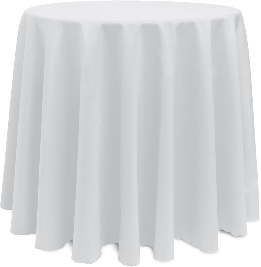 Ultimate Textile Round Polyester Linen Tablecloth White 114 x 89 Inch, White