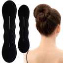 2pcs Hair Bun Updo Makers, Black Soft Hair Bun Shaper for Women, Non-Slip 2 Sizes Hair Donut Bun Lazy Curler Clip Hairstyles Accessories for Daily, Wedding