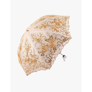 Honeystore Vintage Lace UV Sun Parasol Folding 3D Flower Embroidery Umbrella